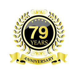 79 anniversary with glossy golden wreath and ribbon 