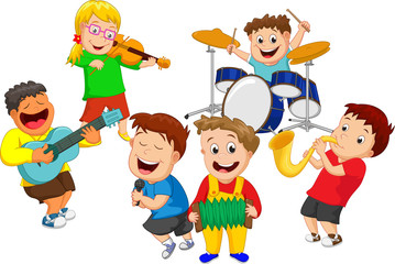 Illustration of children playing music instrument