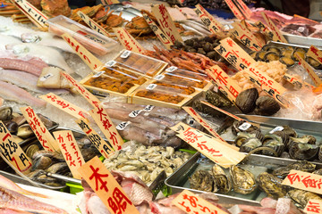 Traditional seafood in Nishiki Market, Kyoto