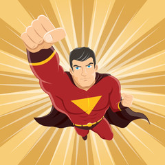 Flying Superhero with Clenched Fist Ready to Fight © bonezboyz