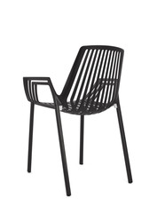 Black Metal Chair on White Background, Three Quarter Rear View