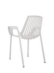 White Metal Chair on White Background, Three Quarter Rear View