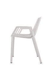 White Metal Chair on White Background, Side View
