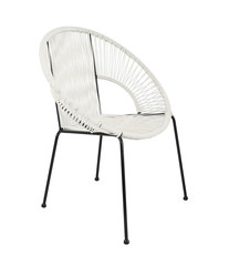 White Rattan Outdoor Chair on White Background, Three Quarter View
