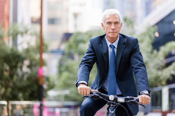 Fototapeta premium Successful businessman riding bicycle