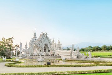Fototapeta premium Famous Thailand temple or grand white temple Call Wat Rong Khun,Chiangrai