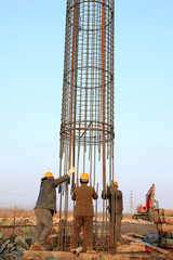 Bridge construction under performing the steel reinforcement of