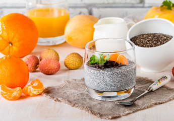 Chia seed pudding  with mangoes and tangerines