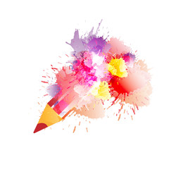 Pencil with colorful splashes. Creativity concept