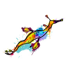 Weedy seadragon made of colorful splashes