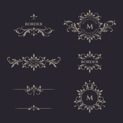 Classical elements. Decorative vector monogram and border.