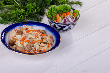 Pilau rice with meat and vegetables