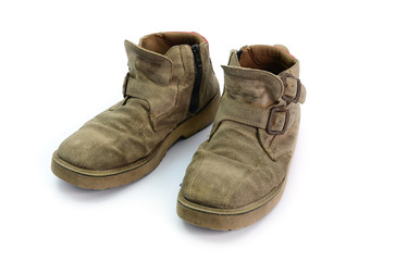 old mens sneakers isolated on a white background