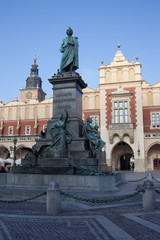 Adam Mickiewicz Monument and Cloth Hall in Krakow