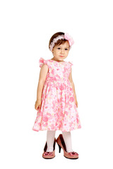 little girl in  dress and big shoes