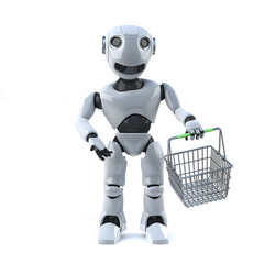 Obraz na płótnie Canvas 3d Robot shopper with basket