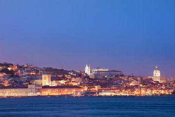 City of Lisbon Skyline at Night in Portugal