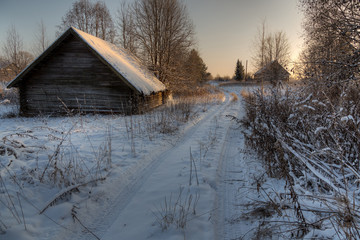 rural landscape frosty January morning. - 100319579