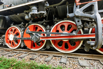 Wheels of vintage steam train