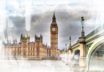 Big Ben and houses of Parliament. Vintage effect