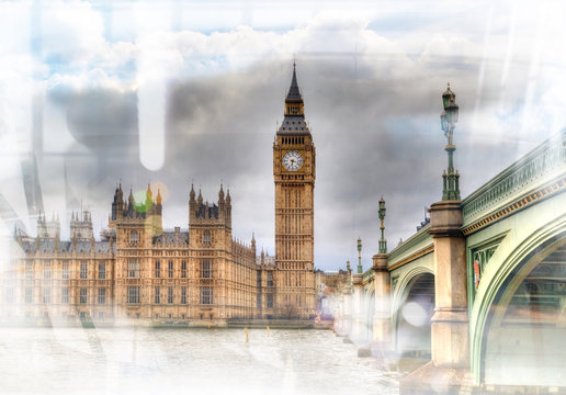Big Ben and houses of Parliament. Vintage effect