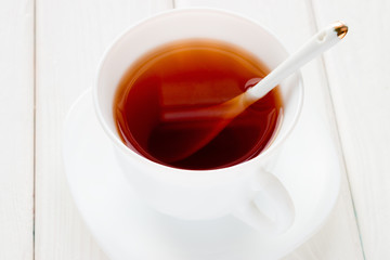 tea in a white mug with a spoon