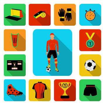 Football Poster with cartoon style icons. Vector illustration.