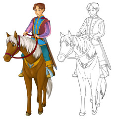 Cartoon medieval nobleman on a horse - illustration for the children © honeyflavour