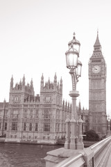 Fototapeta na wymiar Big Ben and Houses of Parliament in London in Black and White Sepia Tone