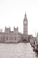 Fototapeta na wymiar Houses of Parliament and Big Ben in London, Black and White Sepia Tone