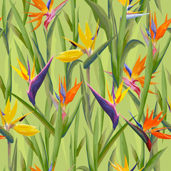 Tropical Flowers Background - Vintage Seamless Pattern