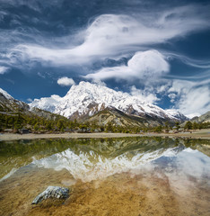 Lake and high mountains. Beautiful natural landscape