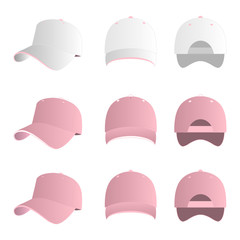 Pink baseball cap vector set
