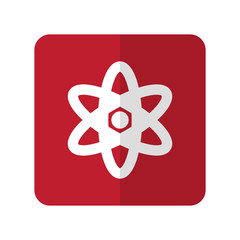 White Nuclear flat icon on red rounded square on white