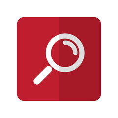 White Magnifying Glass flat icon on red rounded square on white