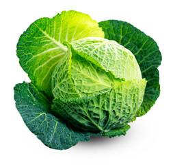 Fototapeta premium Fresh Green cabbage isolated on white background