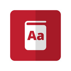 White Text Book flat icon on red rounded square on white