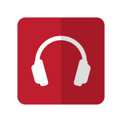 White Headphones flat icon on red rounded square on white
