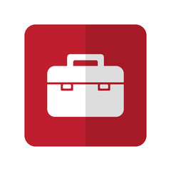 White Briefcase flat icon on red rounded square on white