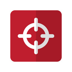 White Scope flat icon on red rounded square on white