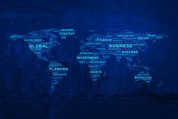 Global business words map on city and graph background, Elements