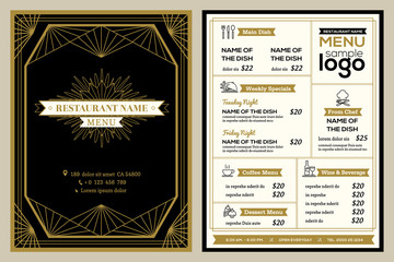 Restaurant or cafe menu cover design template with vintage retro