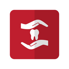 White Dental Care flat icon on red rounded square on white