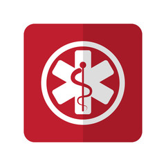 White Medical  flat icon on red rounded square on white