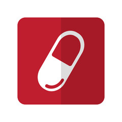 White Pill flat icon on red rounded square on white