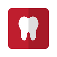 White Tooth flat icon on red rounded square on white