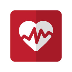 White Heart Rate Pulse flat icon on red rounded square on white