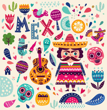 Pattern with symbols of Mexico
