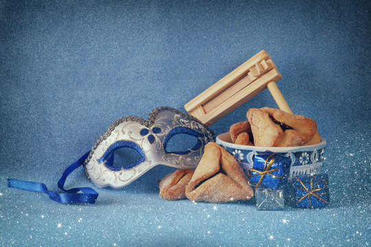 Purim celebration concept (jewish carnival holiday). selective focus
