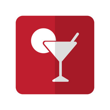 White Cocktail flat icon on red rounded square on white